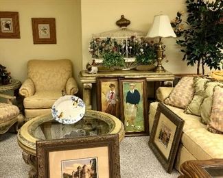 Gold living room set, art work, and more