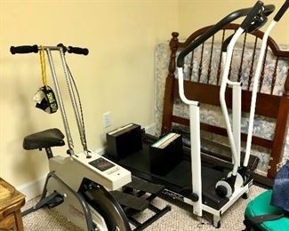 tread mill and exercise bike, twin head board, mattress and box spring  