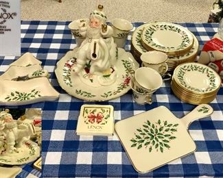 Lenox ‘Holiday’ dishes; including Santa teapot, unique serving pieces...