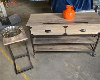 Modern rustic looking entry table on casters with side stand
