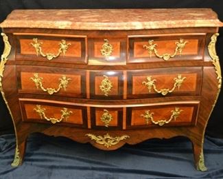 French marble top dovetail chest of drawers with filagree