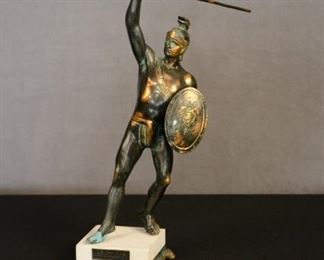 Roman soldier marble base white metal with bronze wash