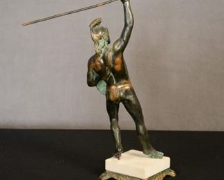 Roman soldier marble base white metal with a bronze wash