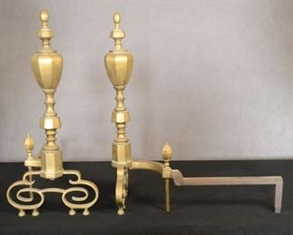 Cast Iron and brass andirons 26 inches tall by 22 and half inches 