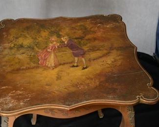 Fabulous 1880's end table handpainted possibly pine 32 by 24 by 24
