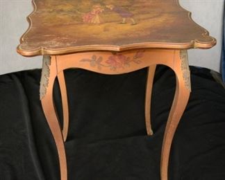 Fabulous 1880's end table handpainted possibly pine 32 by 24 by 24