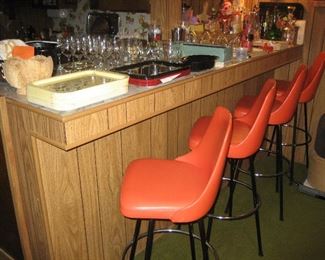 Mid-century 4 orange 60's bar stools