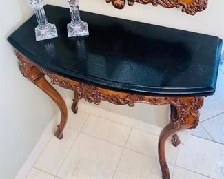 $300 ORNATE WOODEN TABLE WITH MIRROR
TABLE MEASURES
30”L x 14”D x 31”H
MIRROR MEASURES
34”L x 23”W x 1.5”D
