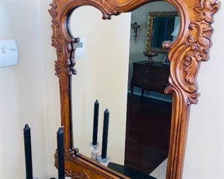 $300 ORNATE WOODEN TABLE WITH MIRROR
TABLE MEASURES
30”L x 14”D x 31”H
MIRROR MEASURES
34”L x 23”W x 1.5”D