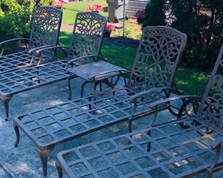 $375 EACH 4 LOUNGERS
GORGEOUS BEKA OUTDOOR CAST PATIO FURNITURE
$2,200 PATIO TABLE AND CHAIRS
$275 EACH 2 LOVESEATS
$195 EACH SIDE TABLES