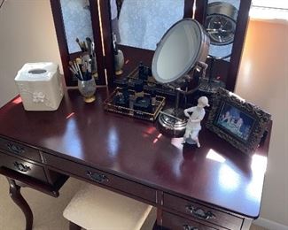 $175 VANITY TABLE WITH MIRROR AND STOOL
43”L x 19”D x 30”H