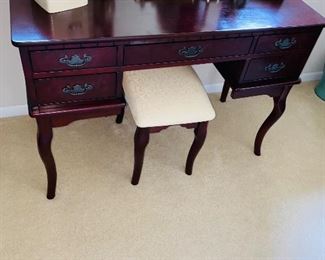 $175 VANITY TABLE WITH MIRROR AND STOOL
43”L x 19”D x 30”H