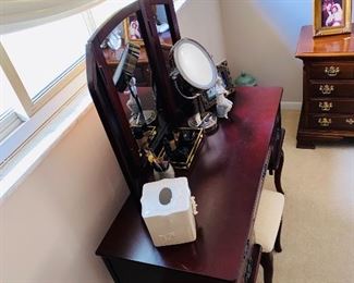 $175 VANITY TABLE WITH MIRROR AND STOOL
43”L x 19”D x 30”H