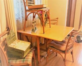 Heywood Wakefield Drop leaf table and 4 chairs. 