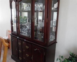 Cherry Display Hutch, interior light.  Waterford Crystal Stemware