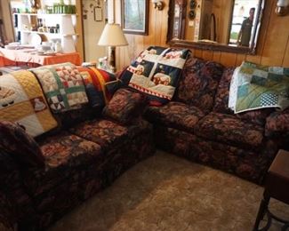 sofa and love seat, quilts