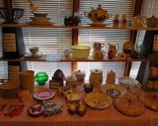 glass ware, pie plats, bowls, tea pots