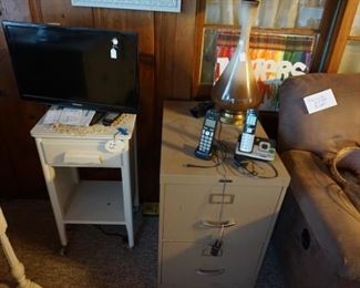file cabinet, TV,  small table