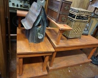 end tables, bird house, sewing machine drawers