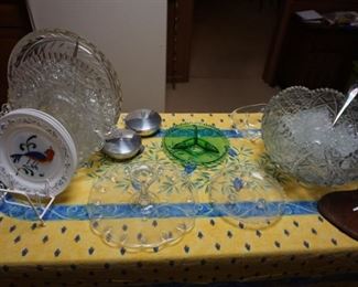 punch bowl, trays, plates, serving pieces
