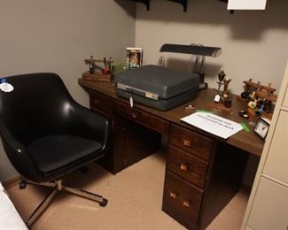 desk and chair, file cabinet