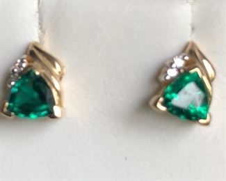 Emerald & Diamond Earrings set in 14k gold