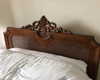 Pair of Caned Back with Carved Top Rail Twin Beds in the French Taste 