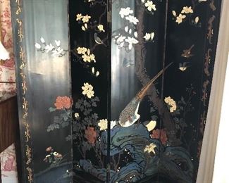 Four Panel Chinese Screen,  Late Qing period  Floral and Birds 
