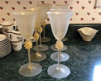 Murano Blown Wine Goblets,   Set of 8 