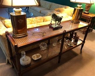 Console Table with lower shelf, Caned Top 