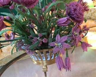 Reticulated Porcelain Gilt Center Bowl with Beaded Flowers 