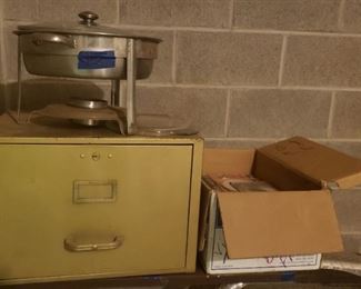 file cabinet, sterno cooker