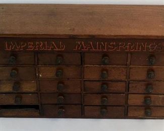 Antique Green Bros. New York "Imperial Mainsprings" 20 Drawer & Lift Top Watchmaker's Cabinet w/ Parts