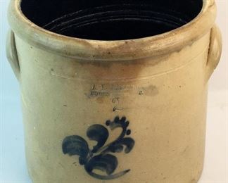 Antique c. 1870 A. K. Ballard, Burlington, VT. 2 Gallon Stoneware Crock w/ Cobalt Floral Decoration