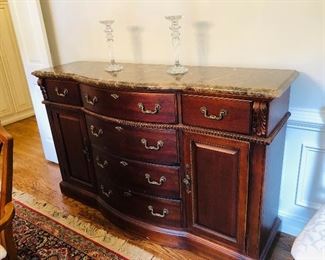 Thomasville 6 drawer two door sideboard with marble top 