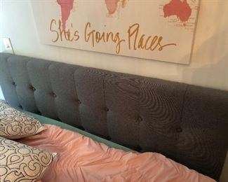 Queen grey tufted headboard platform bed with mattress