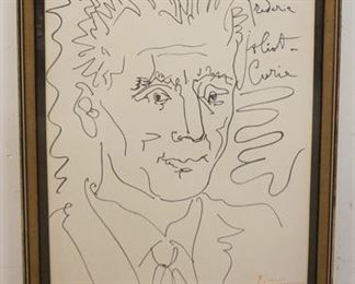 1010 PABLO PICASSO SIGNED LITHOGRAPH TITLED *FREDERICK JOLIOT CURIE*, HAND SIGNED IN RED, NUMBERED 110/200 FROM THE VINCENT PRICE COLLECTION, OVERALL DIMENSIONS 24 IN X 291/4, IMAGE 20 IN X 25 1/2 IN