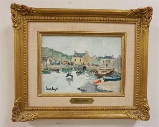 1011 FERNAND HERBO OIL ON BOARD HARBOR SCENE, SIGNED LOWER LEFT, IMAGE 8 1/2 IN X 6 IN, OVERALL DIMENSIONS 14 IN X 11 1/2 IN