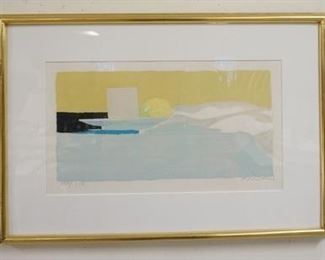 1016 ROGER MUHL SIGNED & FRAMED LITHOGRAPH TITLED *LA TASSE BLANCHE*, NUMBER 100/150, GALLERY TAG ON REVERSE DAVID FINDLAY NY, IMAGE SIZE 17 IN X 9 1/2 IN, OVERALL DIMENSIONS 24 1/4 IN X 16 3/4 IN