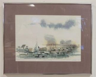1023 NEAL COTTON SIGNED & FRAMED LITHO TITLED *CAPE HARBOR*, NUMBER 5/50, IMAGE SIZE 14 3/4 IN X 10 1/2 IN, OVERALL DIMENSIONS 20 1/2 IN X 15 1/2 IN