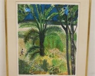 1024 GUY BARDONE LITHOGRAPH FRAMED & SIGNED ARTIST PROOF TITLED *LA JARDIN DE RENE*, IMAGE SIZE 20 3/4 IN X 25 1/4 IN, OVERALL SIZE 28 1/2 IN X 33 1/4 IN, LABEL ON REVERSE DAVID FINDLAY
