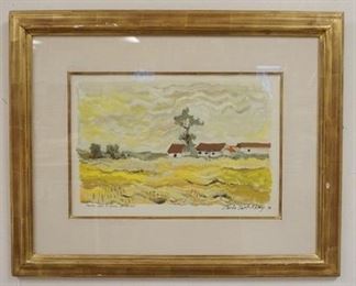 1027 CLAUDE SAINT REMY PAINTING SIGNED & FRAMED TITLED *FERME DANS LA PLAINE DE VERNEVIL*, 68, IMAGE SIZE 15 IN X 10 IN, OVERALL DIMENSIONS 24 1/2 IN X 19 3/4 IN