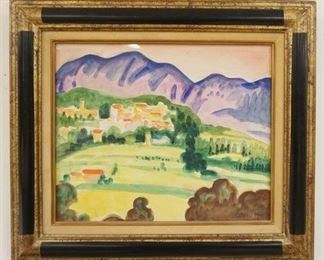 1032 GEORGES MARCHOW WATERCOLOR SIGNED, IMAGE SIZE 17 1/2 IN X 14 1/2 IN, OVERALL DIMENSIONS 25 IN X 21 3/4 IN