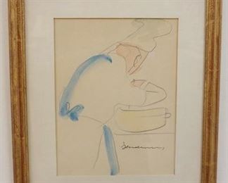 1033 LUDWIG REMELMANS WATERCOLOR SIGNED LOWER RIGHT TITLTED *THE CHEF* HAMMER GALLERIES STAMP ON REVERSE, DATE IN PENCIL DECEMBER 12-1959, IMAGE SIZE 8 IN X 10 1/2 IN, OVERALL DIMENSIONS 13 3/4 IN X 14 1/2 IN