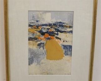 1038 ROGER MUHL LITHOGRAPH SIGNED & TITLED *PAYSAGE* NUMBER 1/12, GALLERY LABEL ON REVERSE DAVID FINDLAY NEW YORK, IMAGE SIZE 6 3/4 IN X 10 1/4 IN, OVERALL 15 IN X 18 1/2 IN