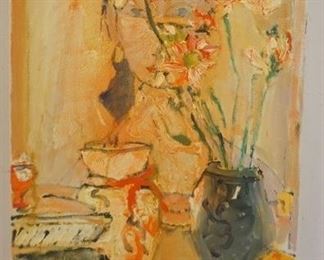 1066 OIL PAINTING ON CANVAS SIGNED MULLEN, TITLED *NOTE TO MODIGLIANI*. IMAGE SIZE 18 IN X 24 IN.