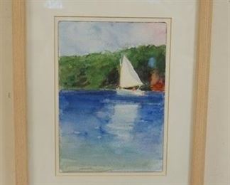 1070 LARRY HOROWITZ SIGNED WATER COLOR, TITLED *SAILBOAT*. GALLERY TAG ON REVERSE. IMAGE SIZE 10 IN X 7 IN., OVERALL DIMENSIONS 13 IN X 17 1/4 IN.