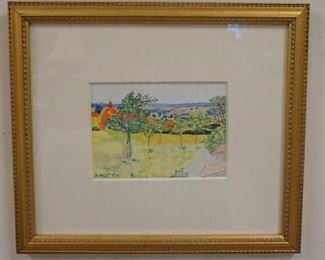 1075 I. ALLIMANN SIGNED WATER COLOR. IMAGE SIZE 6 1/2 IN X 4 3/4 IN., OVERALL DIMENSIONS 14 1/4 X 12 1/2 IN.