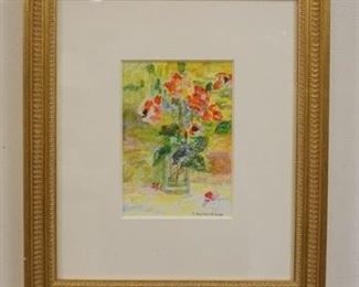 1076 J. ALLIMANN SIGNED WATER COLOR STILL LIFE. IMAGE SIZE 4 3/4 IN X 7 IN., OVERALL DIMENSIONS 13 IN X 15 IN.