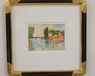 1077 J. ALLIMANN WATER COLOR SIGNED. IMAGE SIZE 6 1/4 IN X 4 3/4 IN., OVERALL DIMENSIONS 14 IN X 14 IN.